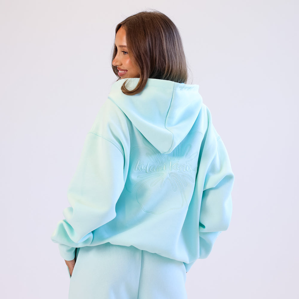 Embroidered Drawstring Hoodie - Jelly Mint