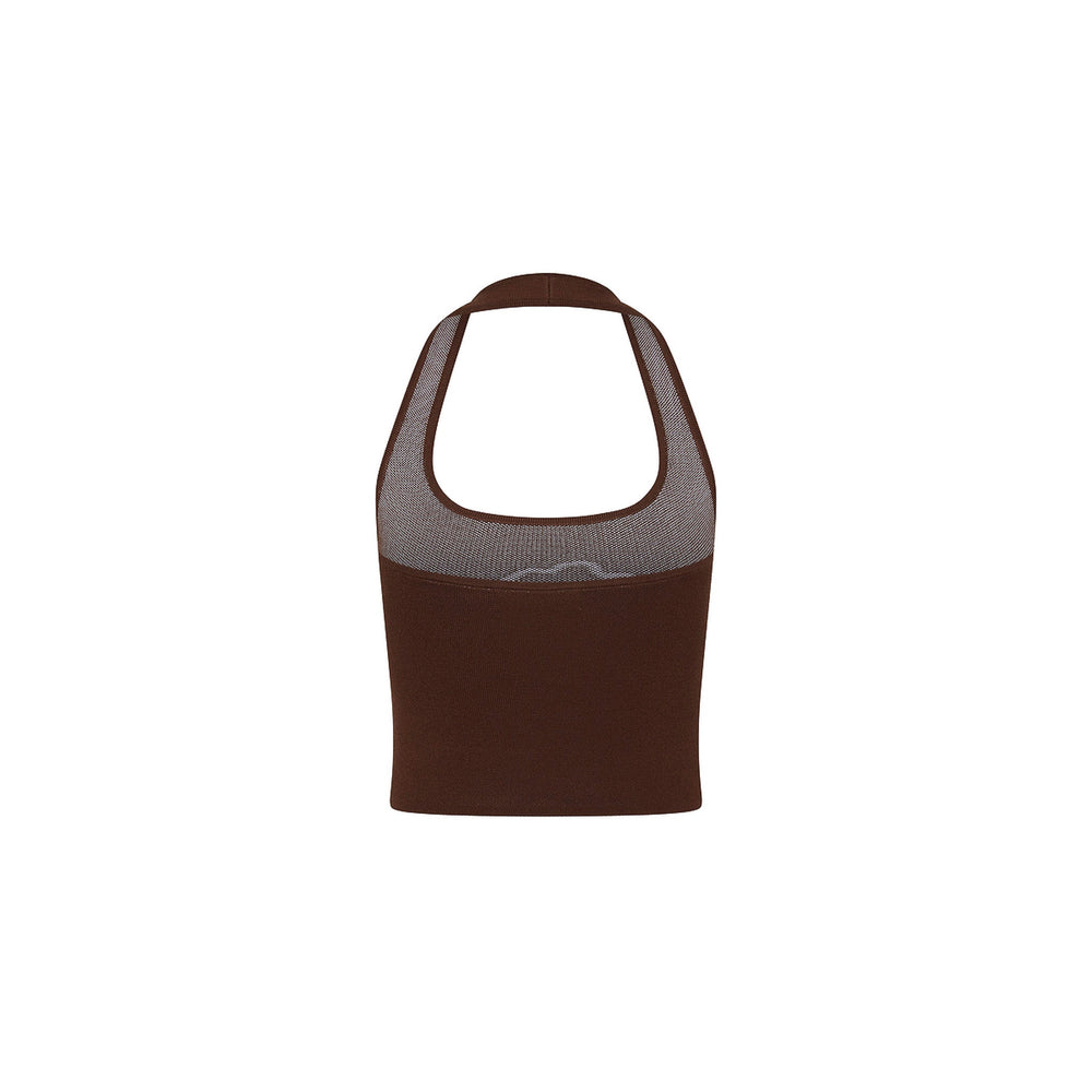 Knit Halter Tank Top - Espresso Bloom