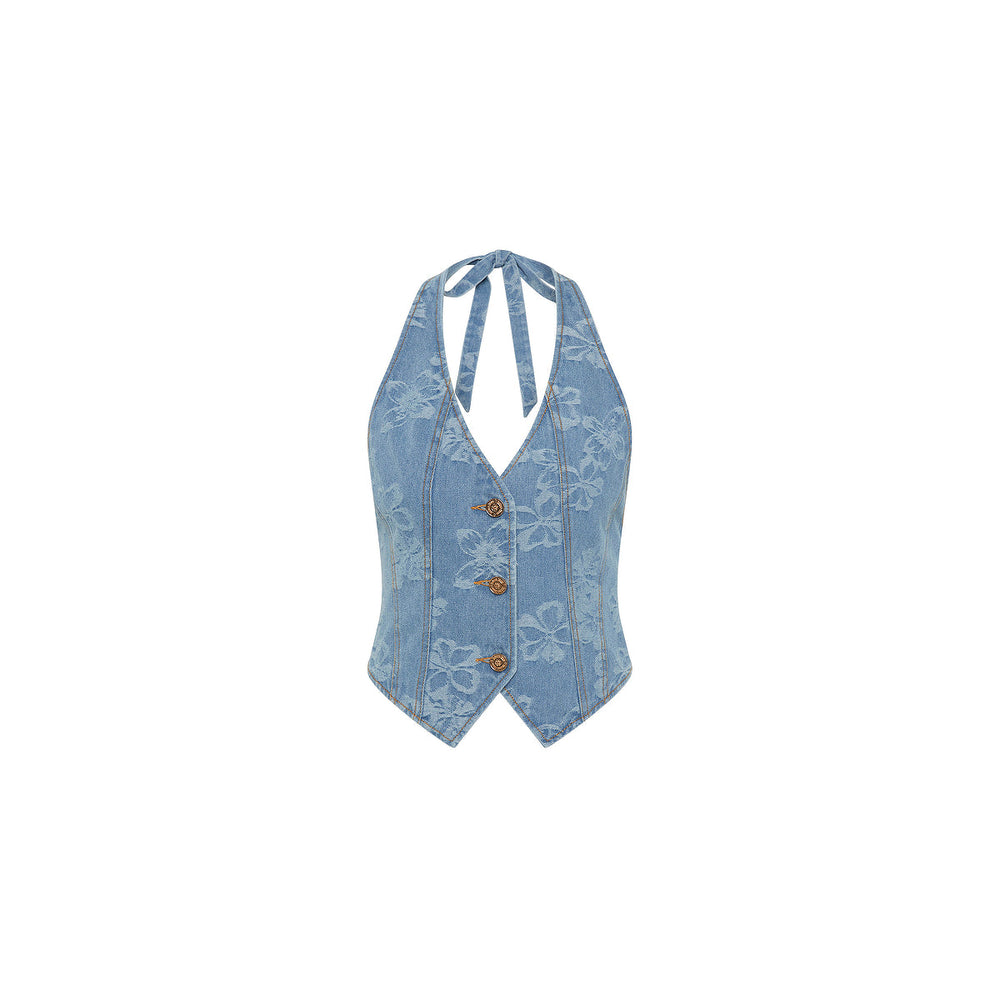 Halter Open Back Vest - Dixie Denim