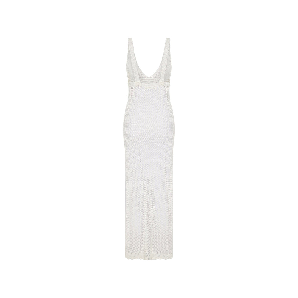 Crochet V Neck Maxi Dress - Ivory