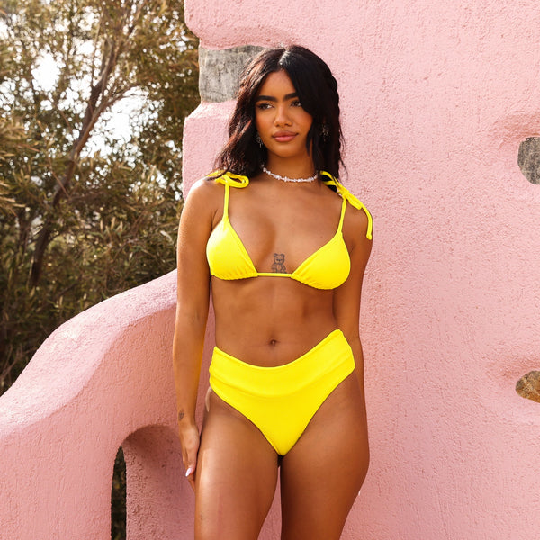 Padded Bralette Bikini Top - Sunshine Yellow Ribbed