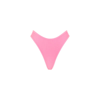 High Leg Thong Bikini Bottom - Taffy Pink Ribbed