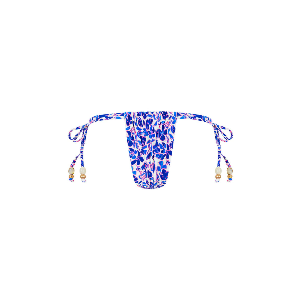 Tie Ruched Thong Bikini Bottom - Ocean Colada