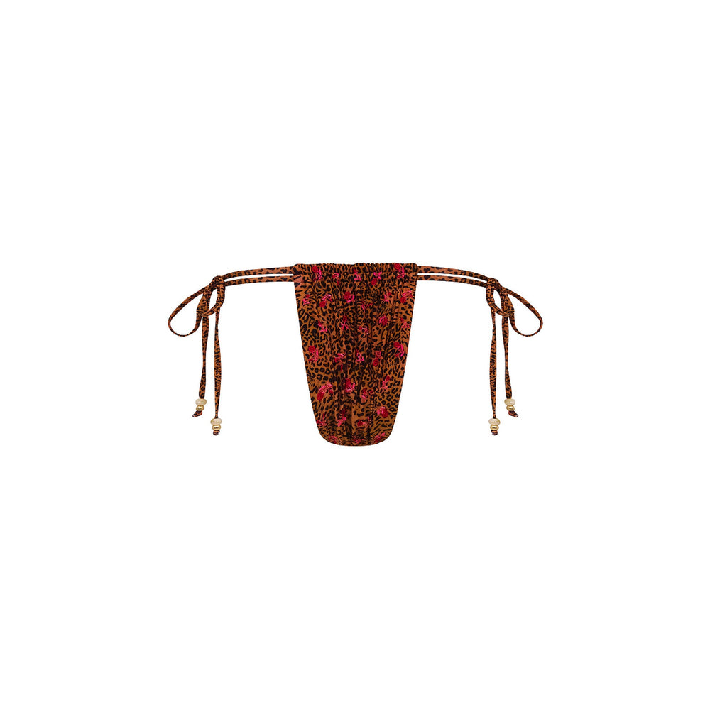 Tie Ruched Thong Bikini Bottom - Wild Rose