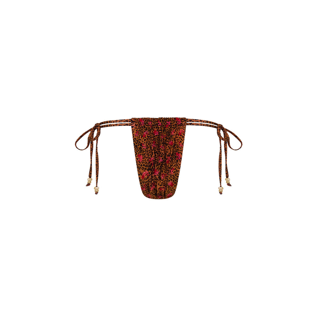 Tie Ruched Thong Bikini Bottom - Wild Rose
