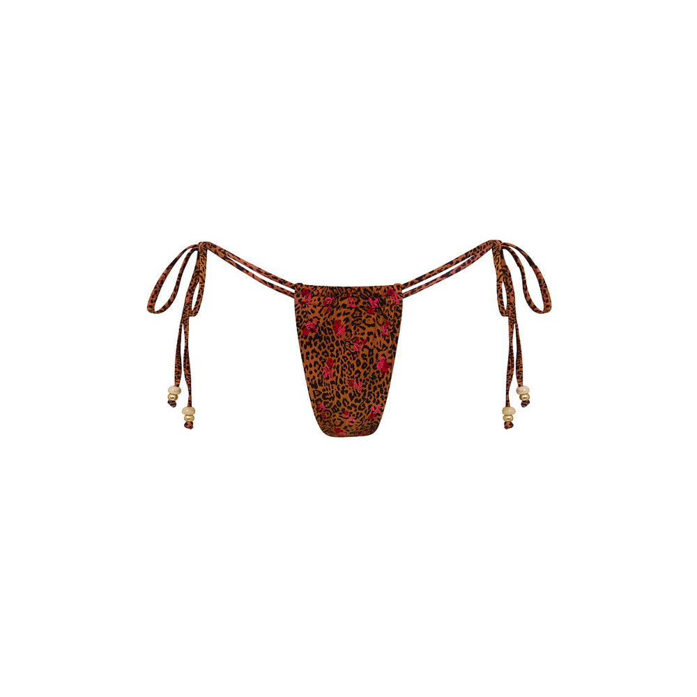 Tie Ruched Thong Bikini Bottom - Wild Rose