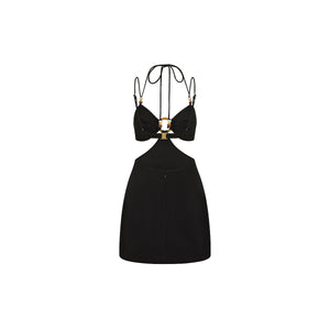 Beaded Cut Out Mini Dress - Twilight Black