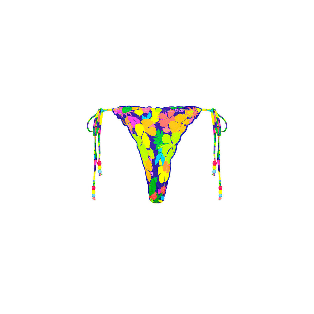 Lettuce Edge Thong Tie Bikini Bottom - Neon Sunset