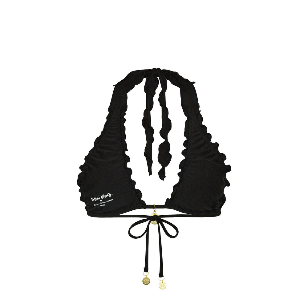 Lettuce Edge Halter Bikini Top - Twilight Black