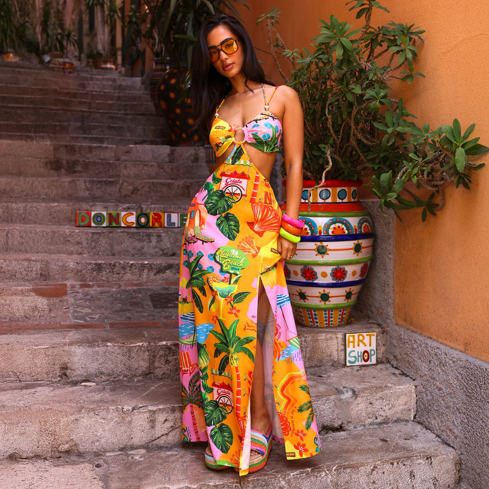 Beaded Cut Out Maxi Dress - Sunlit Spritz