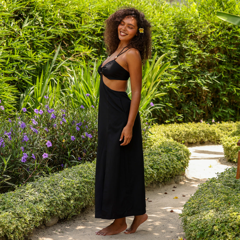 Beaded Cut Out Maxi Dress - Twilight Black