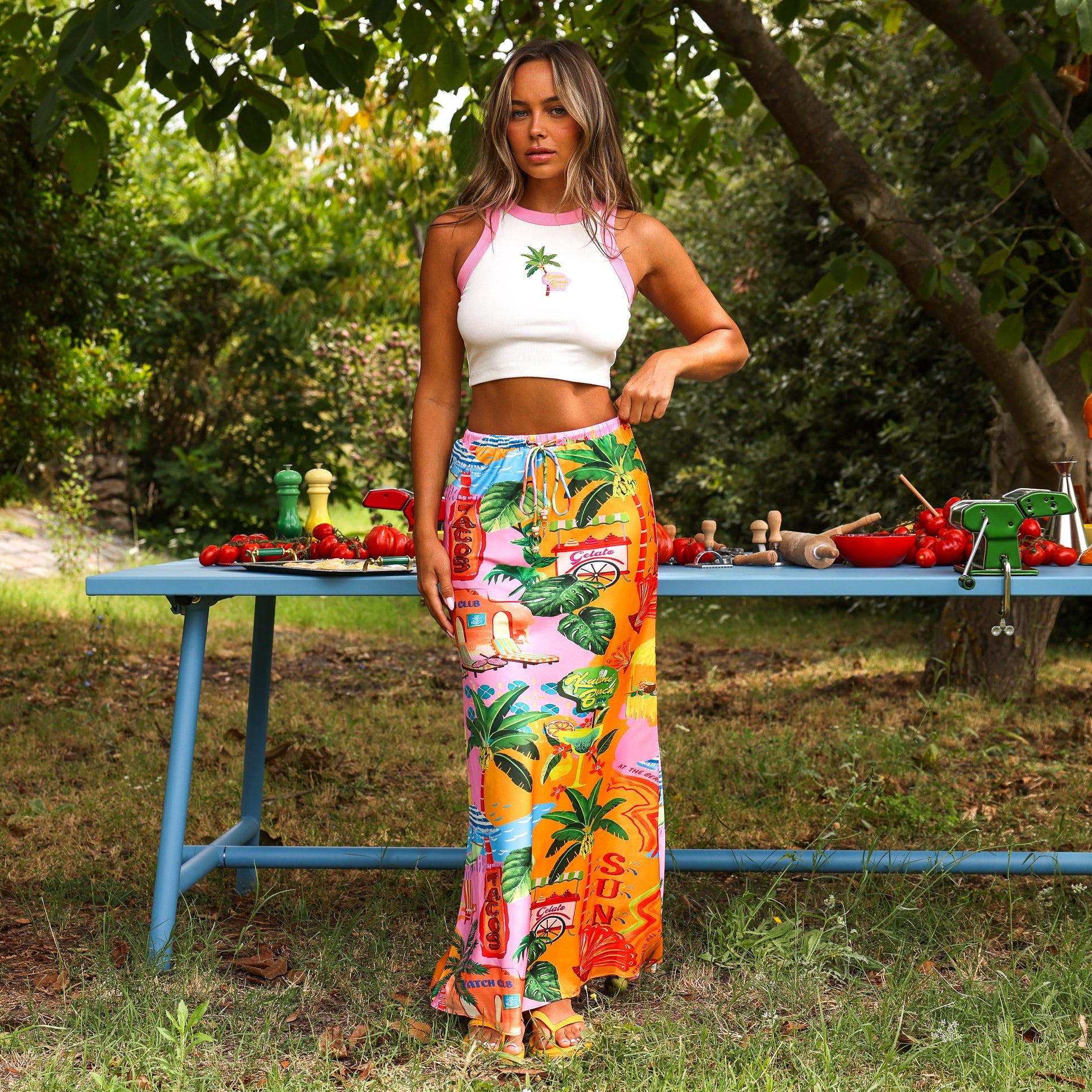 Bias Drawstring Maxi Skirt - Sunlit Spritz –Kulani Kinis AU