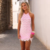 Chevron Knit Halter Mini Dress - Cotton Candy
