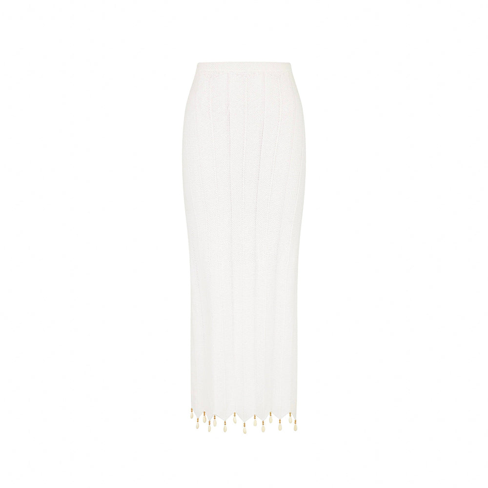 Chevron Knit Midi Skirt - Whipped White