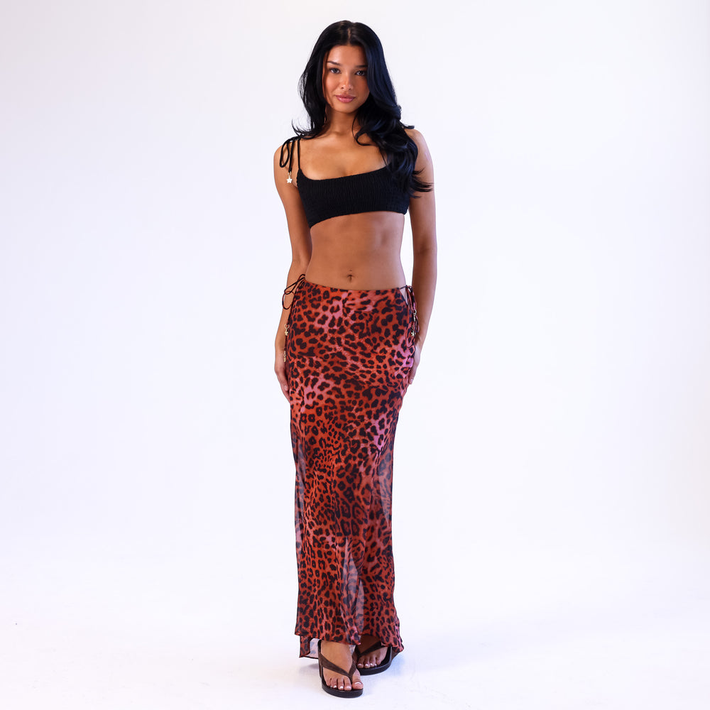 Chiffon Tie Side Maxi Skirt - Leopard Lasso