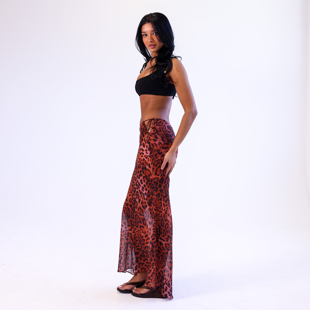Chiffon Tie Side Maxi Skirt - Leopard Lasso