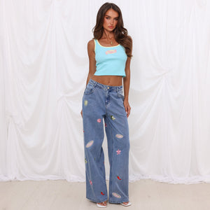 Straight Leg Embroidered Jean - Sunshine Springs