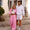 Embroidered Track Pants - Powder Puff