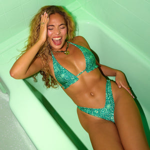 Frill Halter Bralette Bikini Top - Emerald Aura