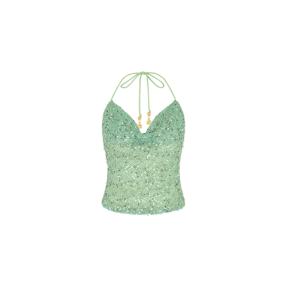 Cowl Halter Neck top - Sea Spritz