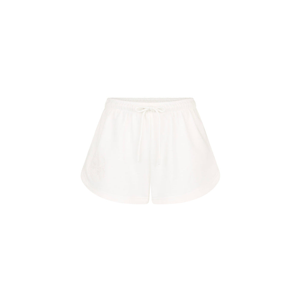 Embroidered Track Shorts - Whipped White