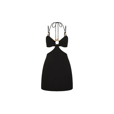 Beaded Cut Out Mini Dress - Twilight Black