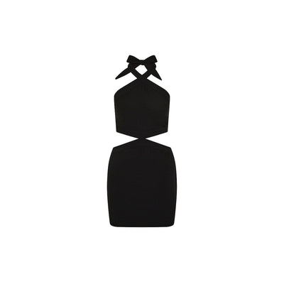 Cut Out Halter Neck Mini Dress - Twilight Black