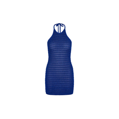 Metallic Knit Halter Mini Dress - Blue Lagoon