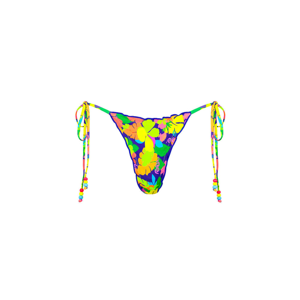 Lettuce Edge Thong Tie Bikini Bottom - Neon Sunset