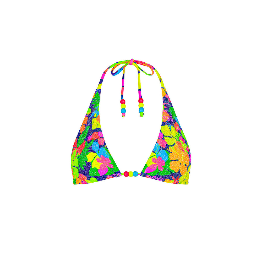 Classic Tie Halter Bikini Top - Neon Sunset