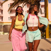 Embroidered Crop Tank Top - Pink Skies