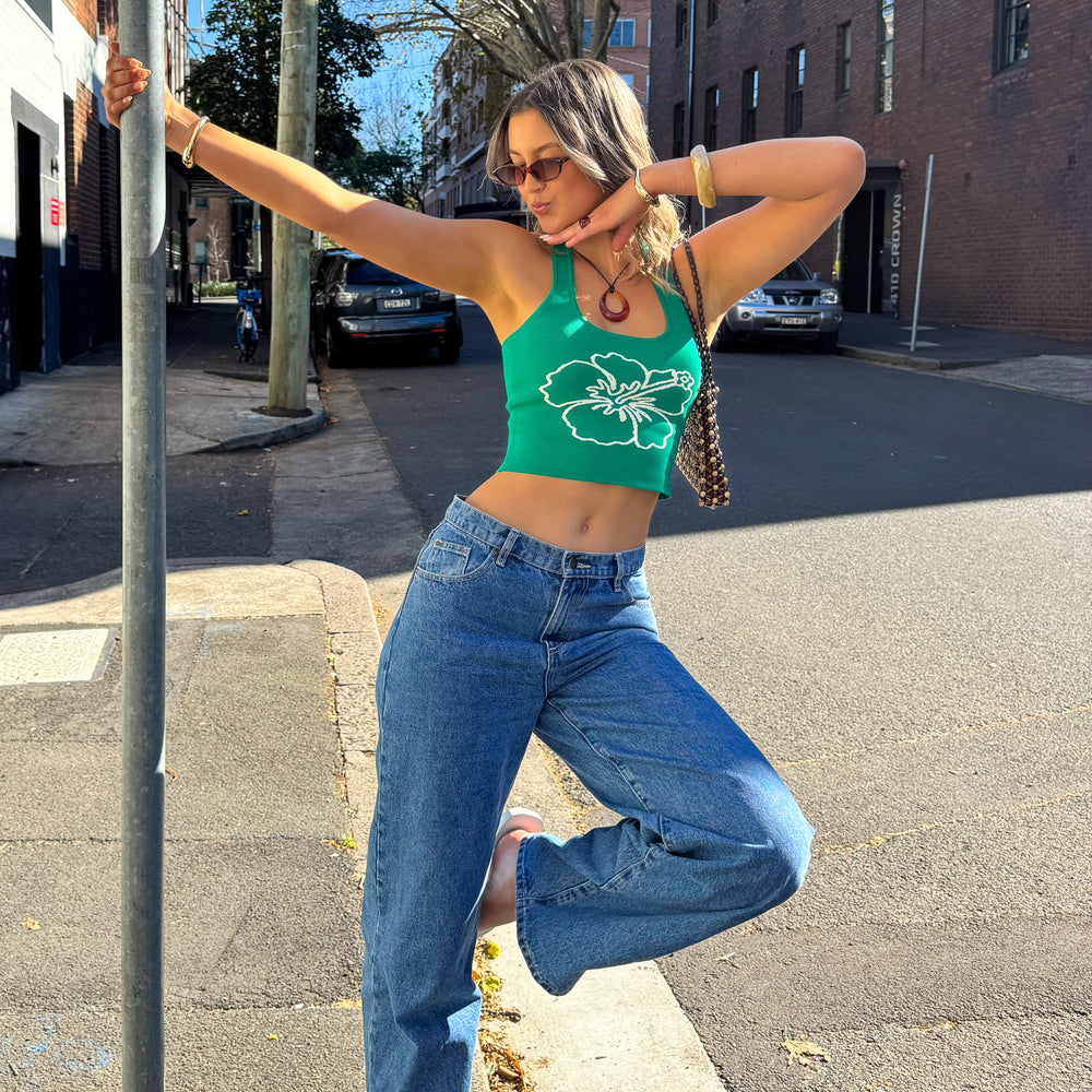 Knit Halter Tank Top - Green Envy