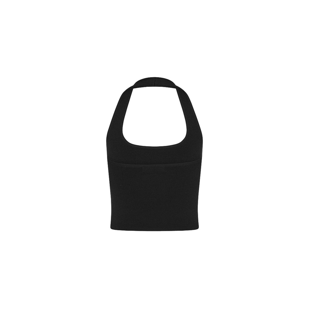 Knit Halter Tank Top - Twilight Black