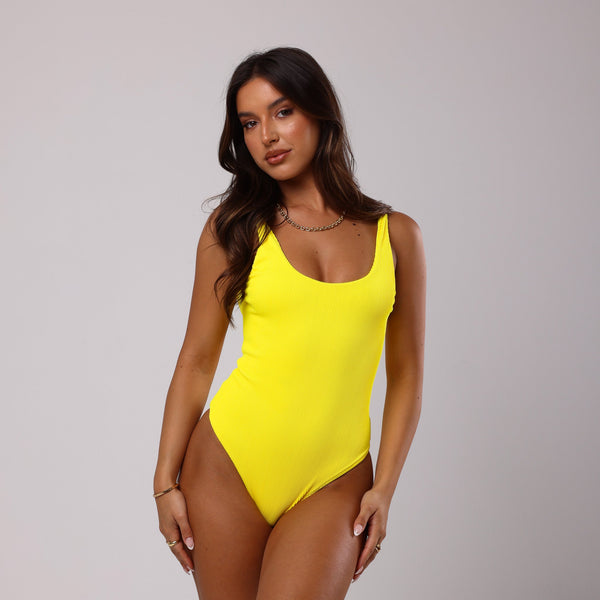 One Piece Swimwear - Sunshine Yellow Ribbed