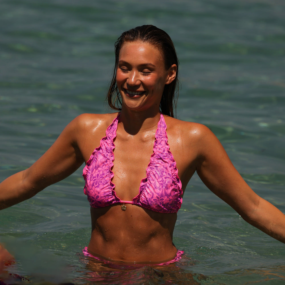 Lettuce Edge Halter Bikini Top - Bubble Berry