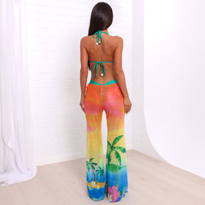 Mesh Flare Tie Pants - Bahama Breeze
