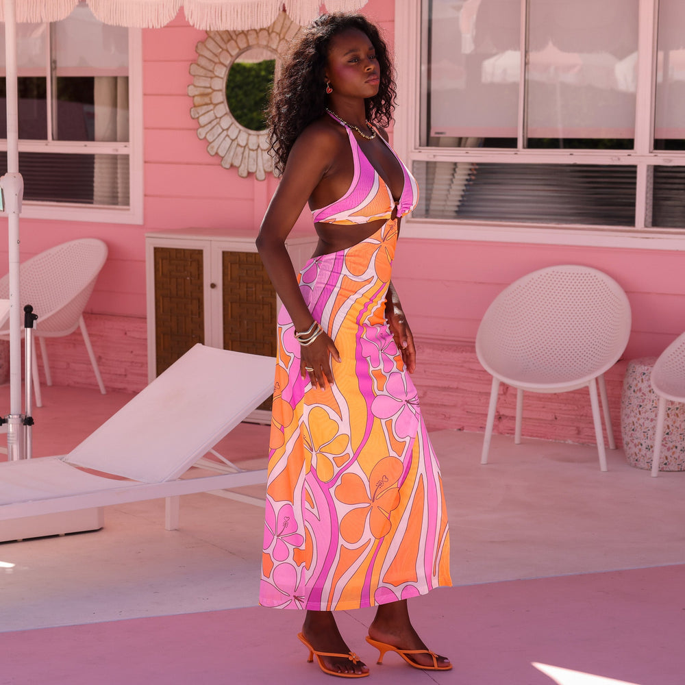 Mesh Ring Maxi Dress - Sunrise Swirl