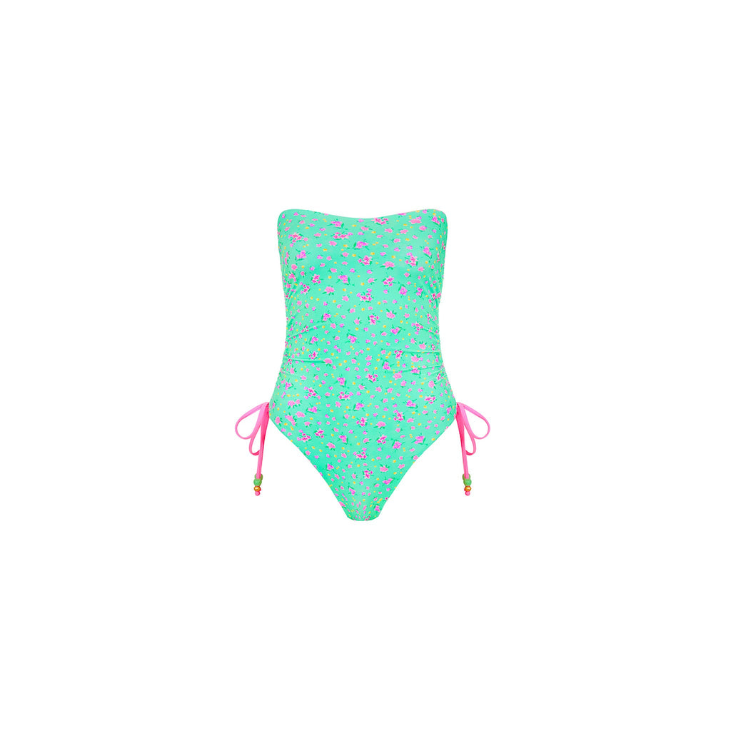 Ruched Bandeau Classic Cut One Piece - Mint Macaron
