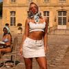 Ruffle Shirred Tie Crop - White