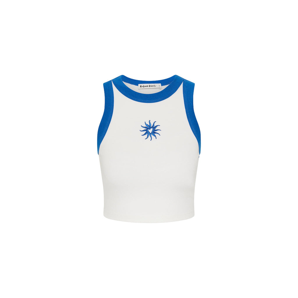 Embroidered Crop Tank Top - Blue Skies