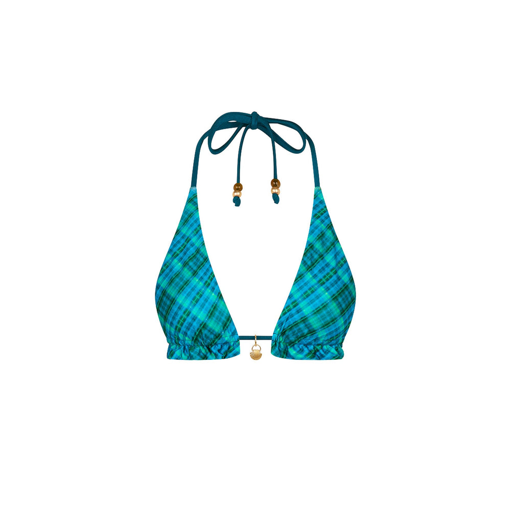 Frill Halter Bralette Bikini Top - Tropic Dip