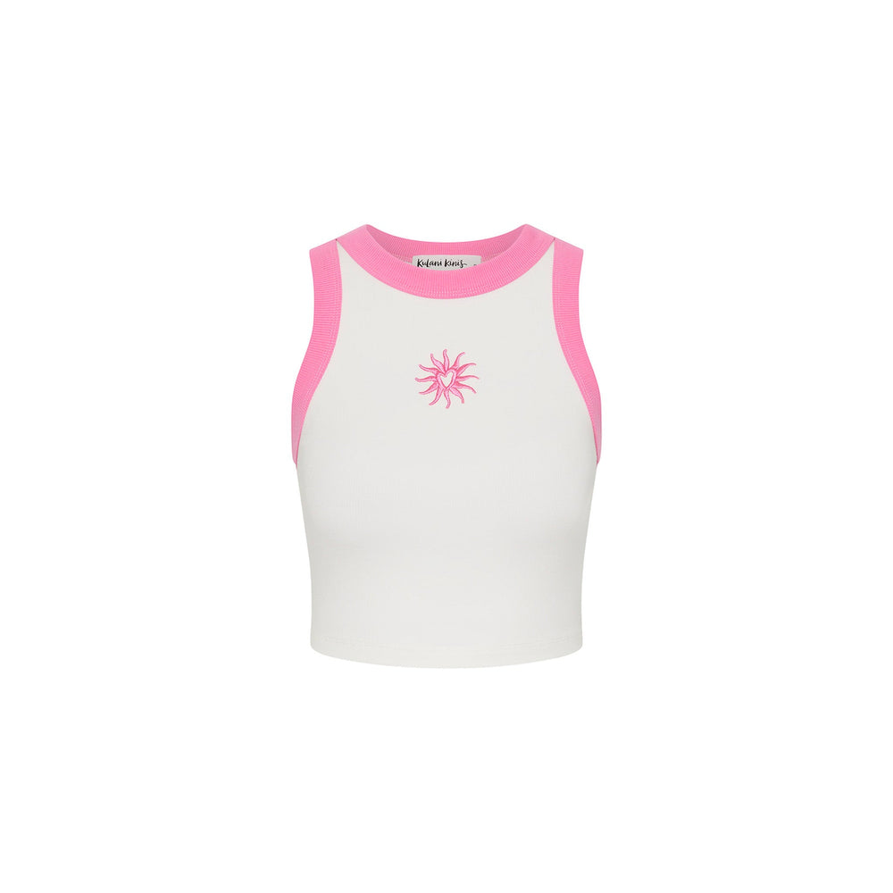 Embroidered Crop Tank Top - Pink Skies