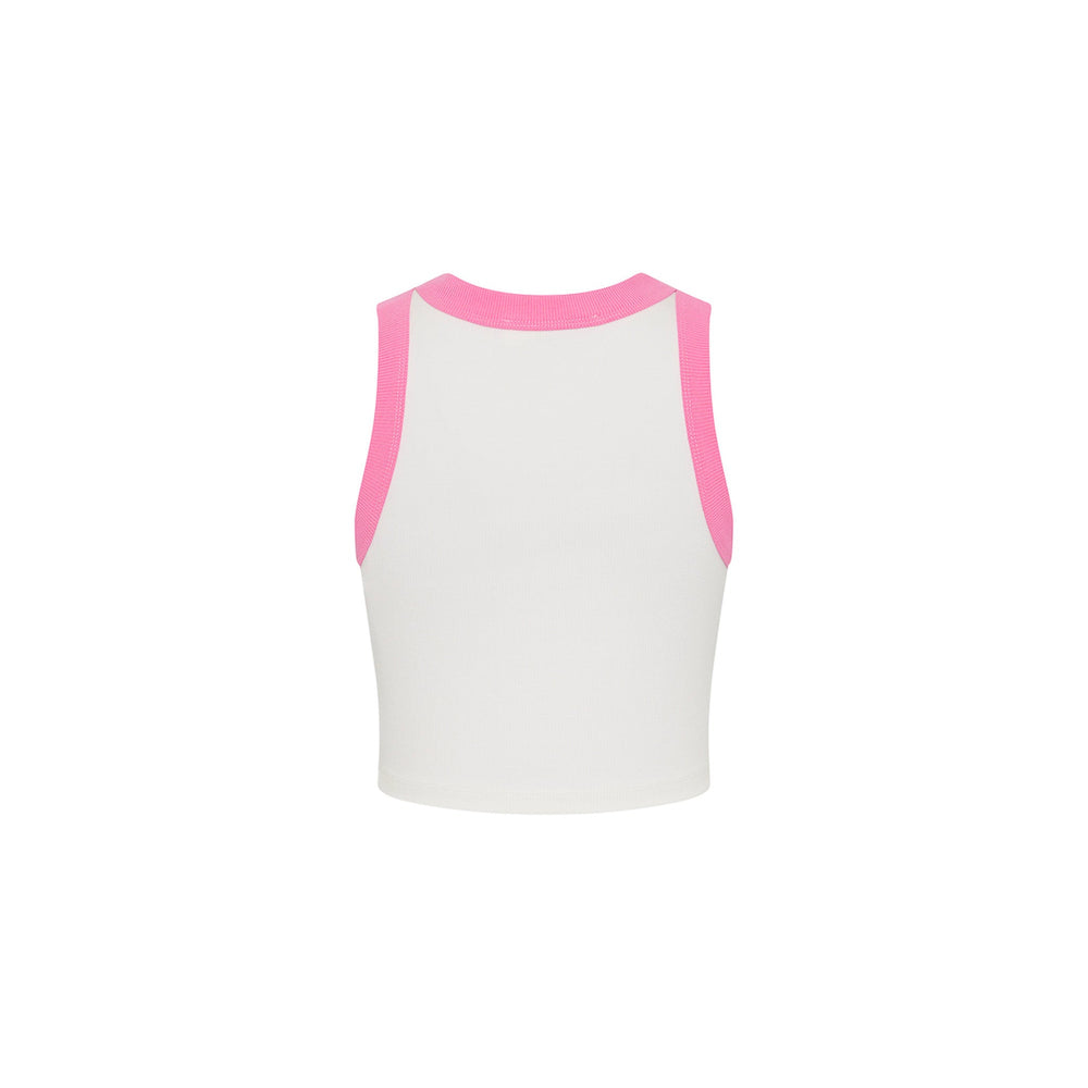 Embroidered Crop Tank Top - Pink Skies