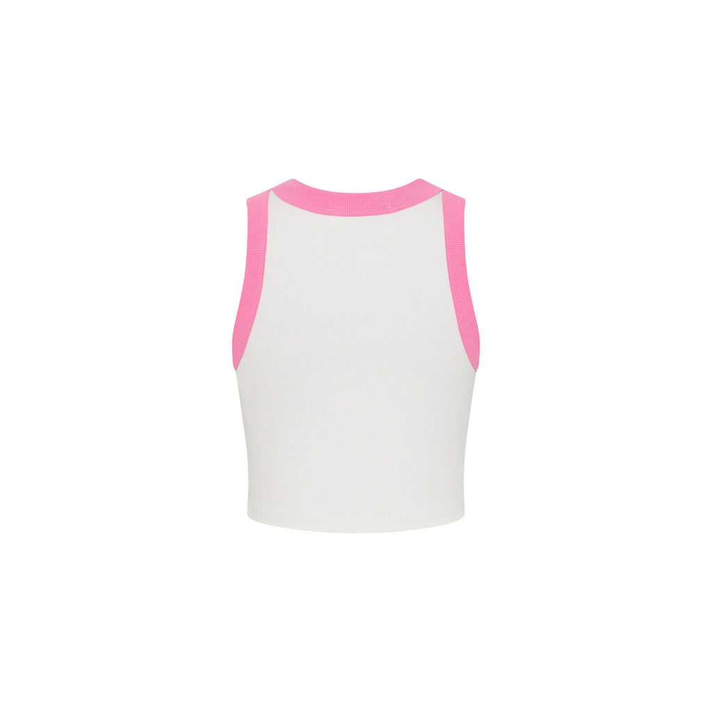 Embroidered Crop Tank Top - Pink Skies
