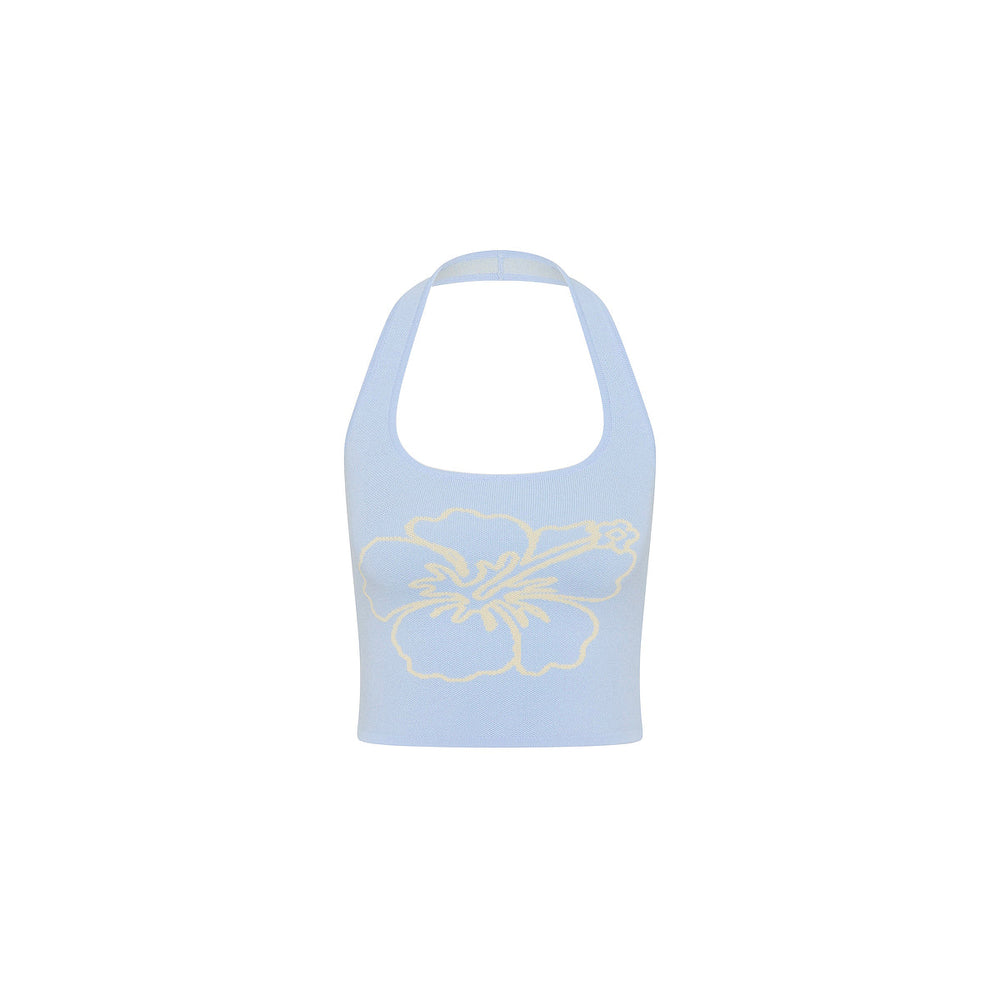Knit Halter Tank Top - Floral Fizz
