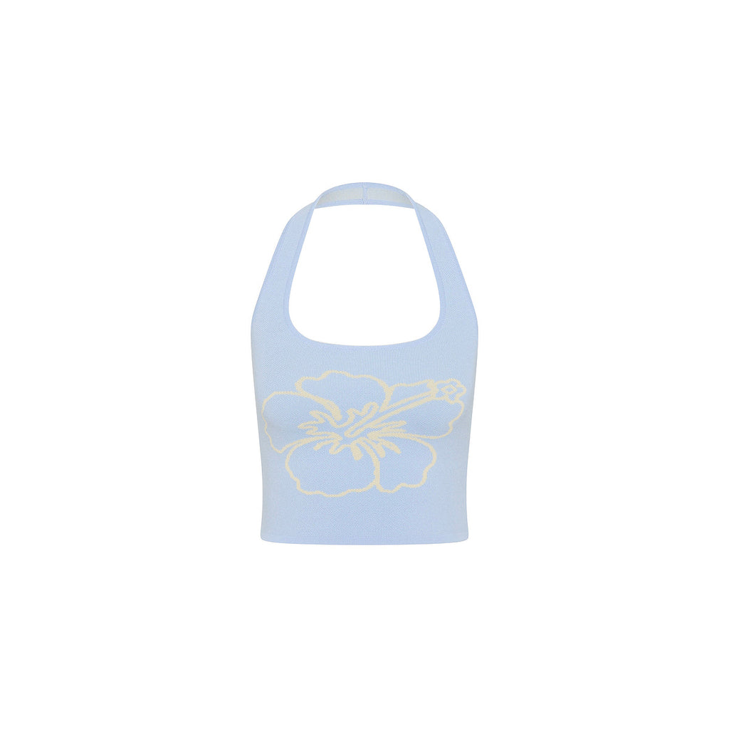 Knit Halter Tank Top - Floral Fizz