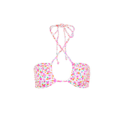 Braided Tie Bandeau Bikini Top - Flamingo Flora