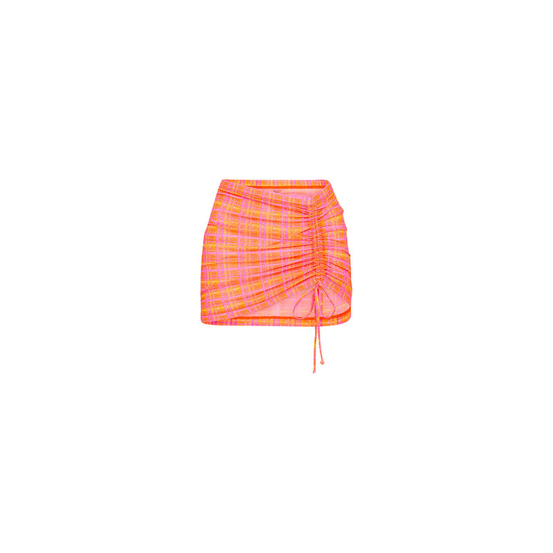 Ruched Mesh Mini Skirt - Peaches