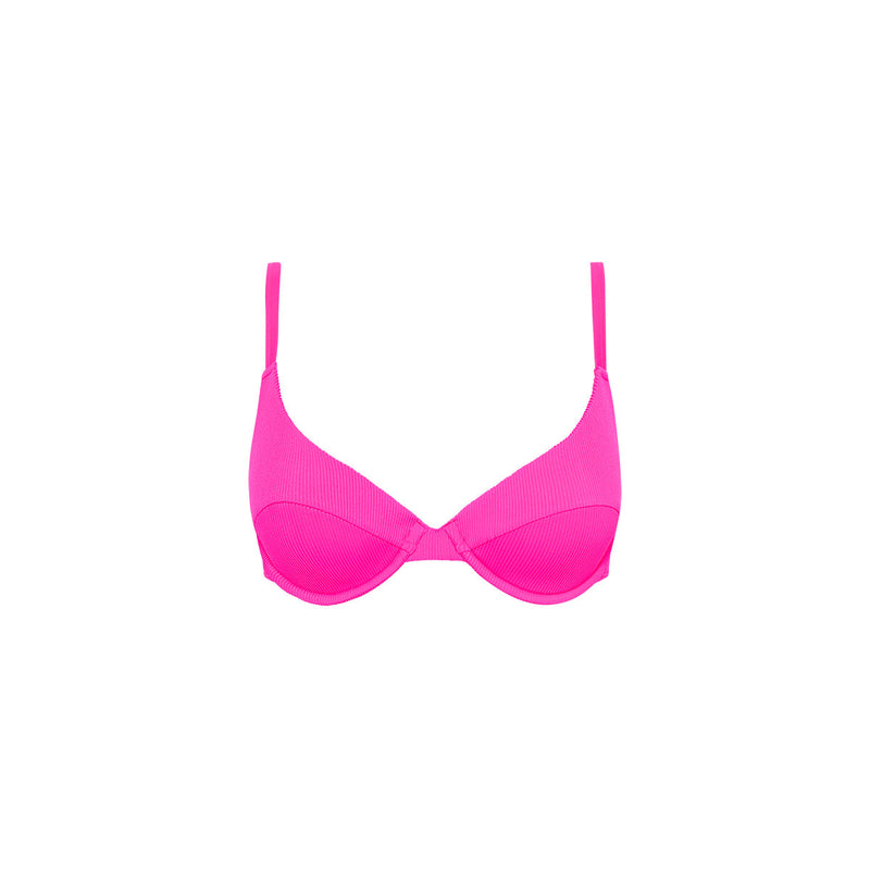 Padded Underwire Bra Bikini Top - Flamingo Pink Ribbed