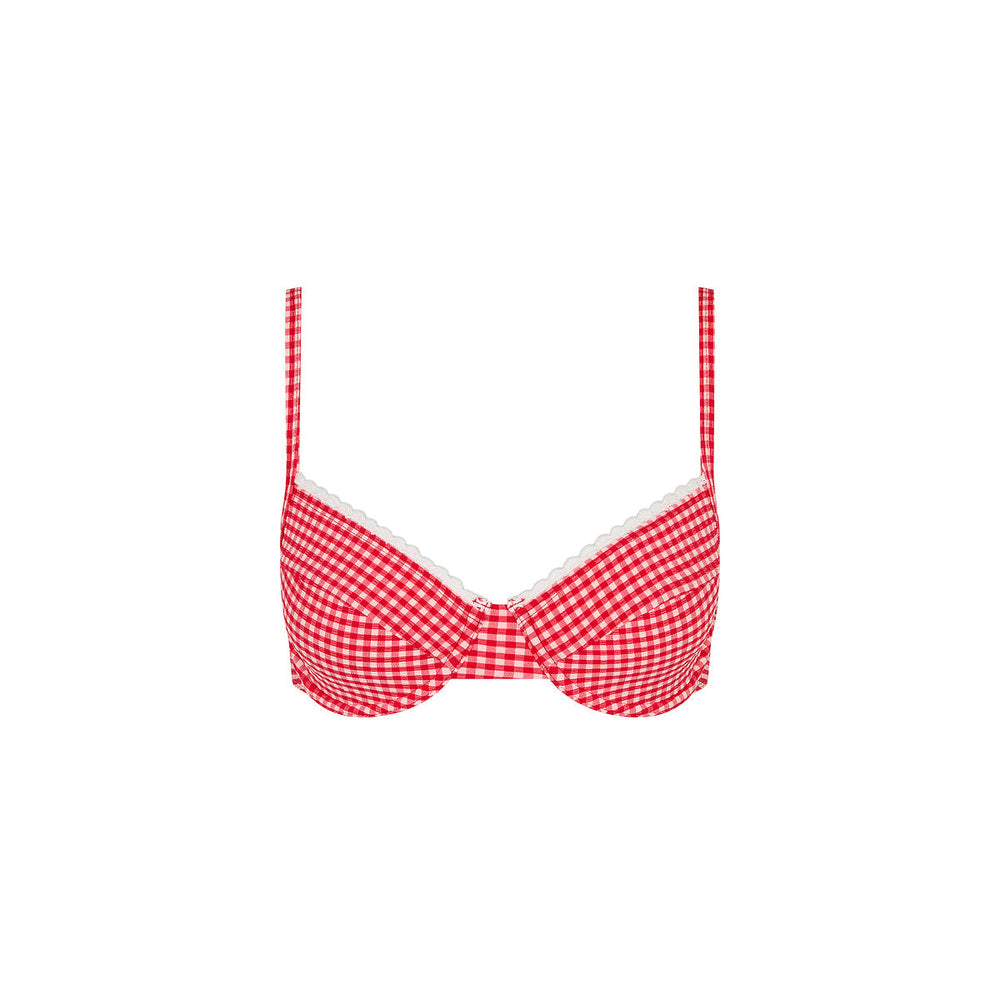 Scallop Crochet Underwire Bra Bikini Top - Strawberry Siesta